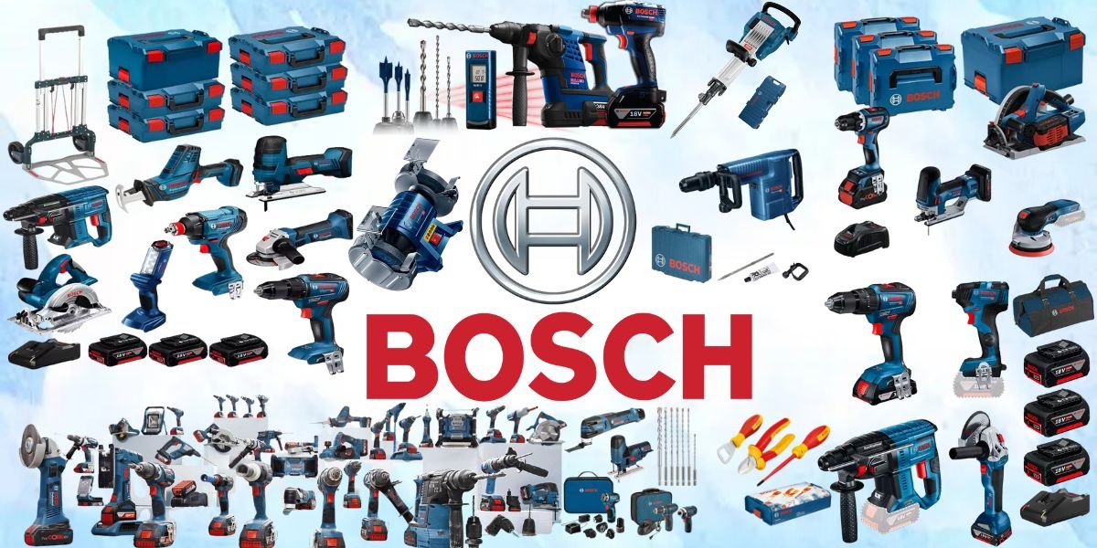 Collage of Bosch power tools and hardware available at Elite Hues Showroom Kattupakkam