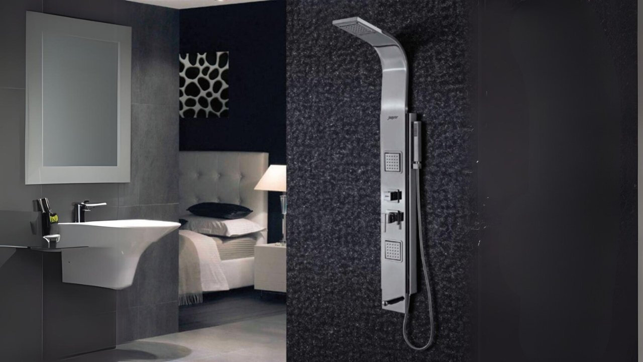 Jaquar luxury shower panel with marble wall enclosure – Katupakkam showroom