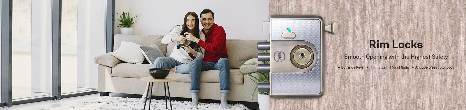 Yale rim lock installed on black steel gate – Elite Hues Katupakkam showroom