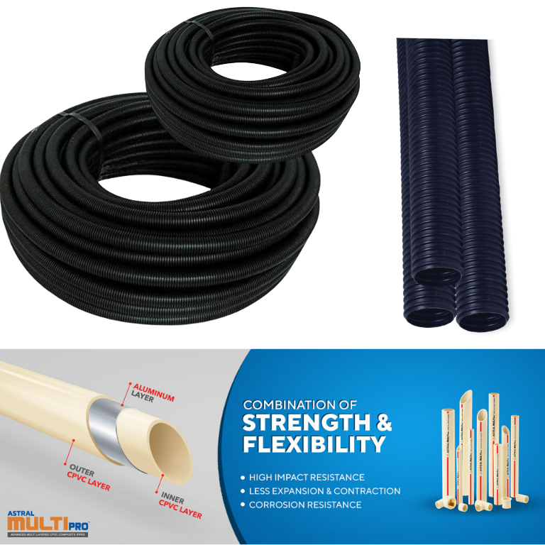 Black electric conduit pipe rolls for underground wiring