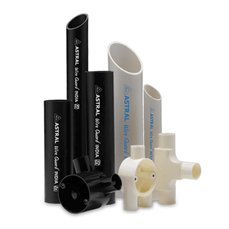 Black and white conduit pipes in vertical arrangement