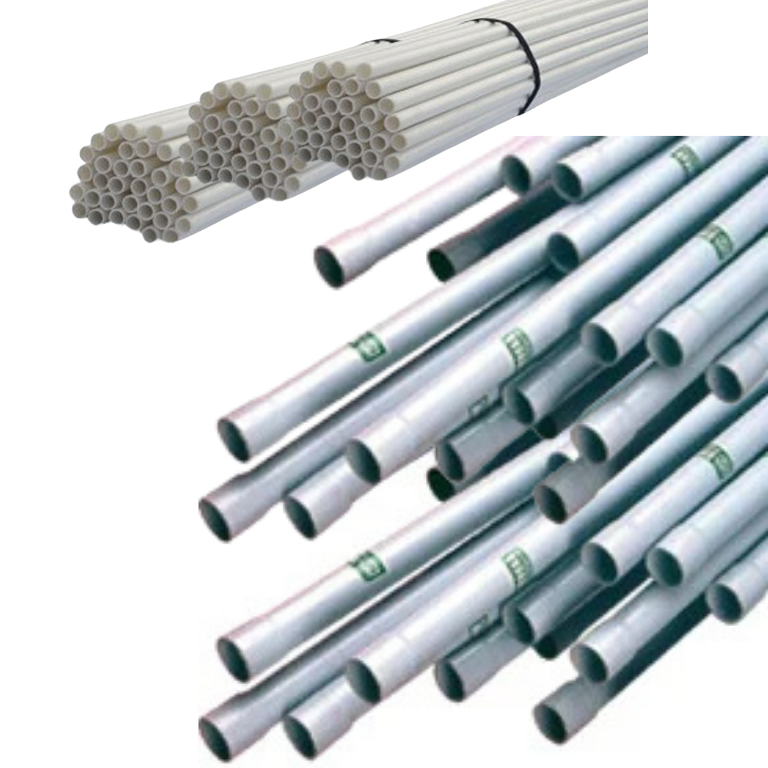 Steel conduit pipes stacked in bundles for heavy-duty wiring