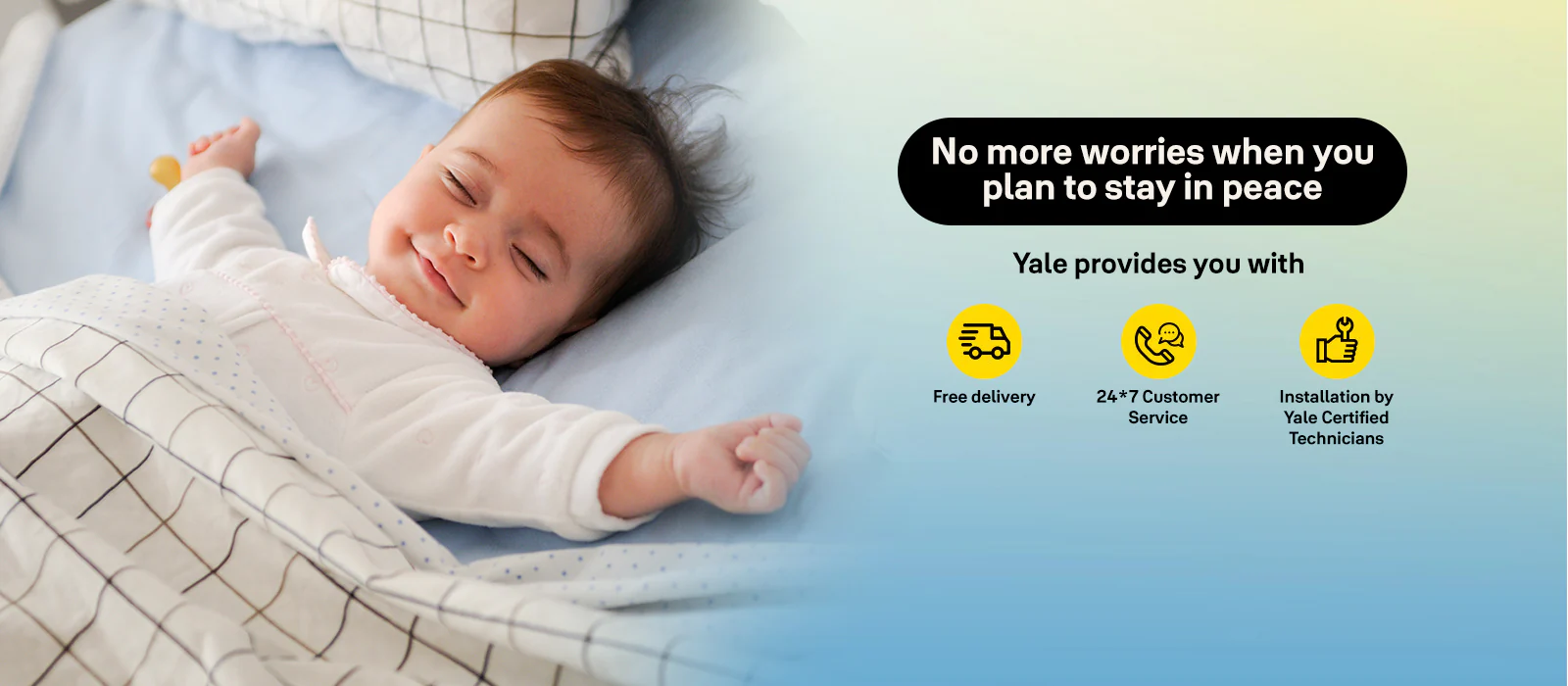 Baby sleeping peacefully in a secure home protected by Yale Smart Digital Door Lock.